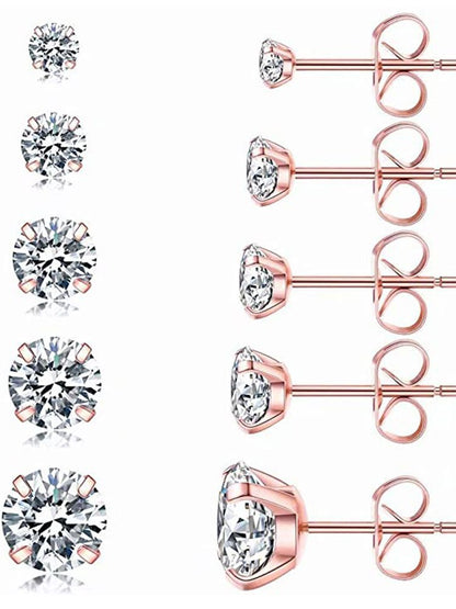 316L Stainless Steel Zircon Four Claw Stud Earrings-Jewearrings