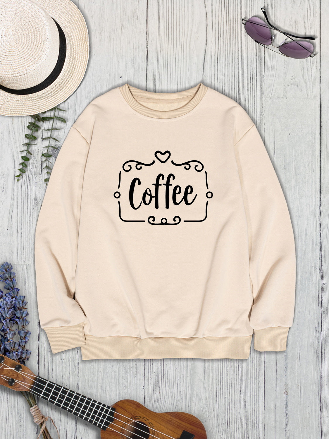 COFFEE Round Neck Dropped Shoulder Sweatshirt-Jewearrings