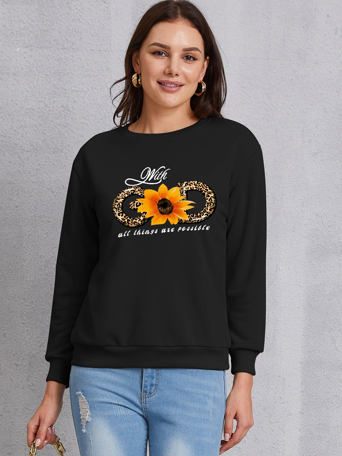 Sunflower Round Neck Dropped Shoulder Sweatshirt-Jewearrings