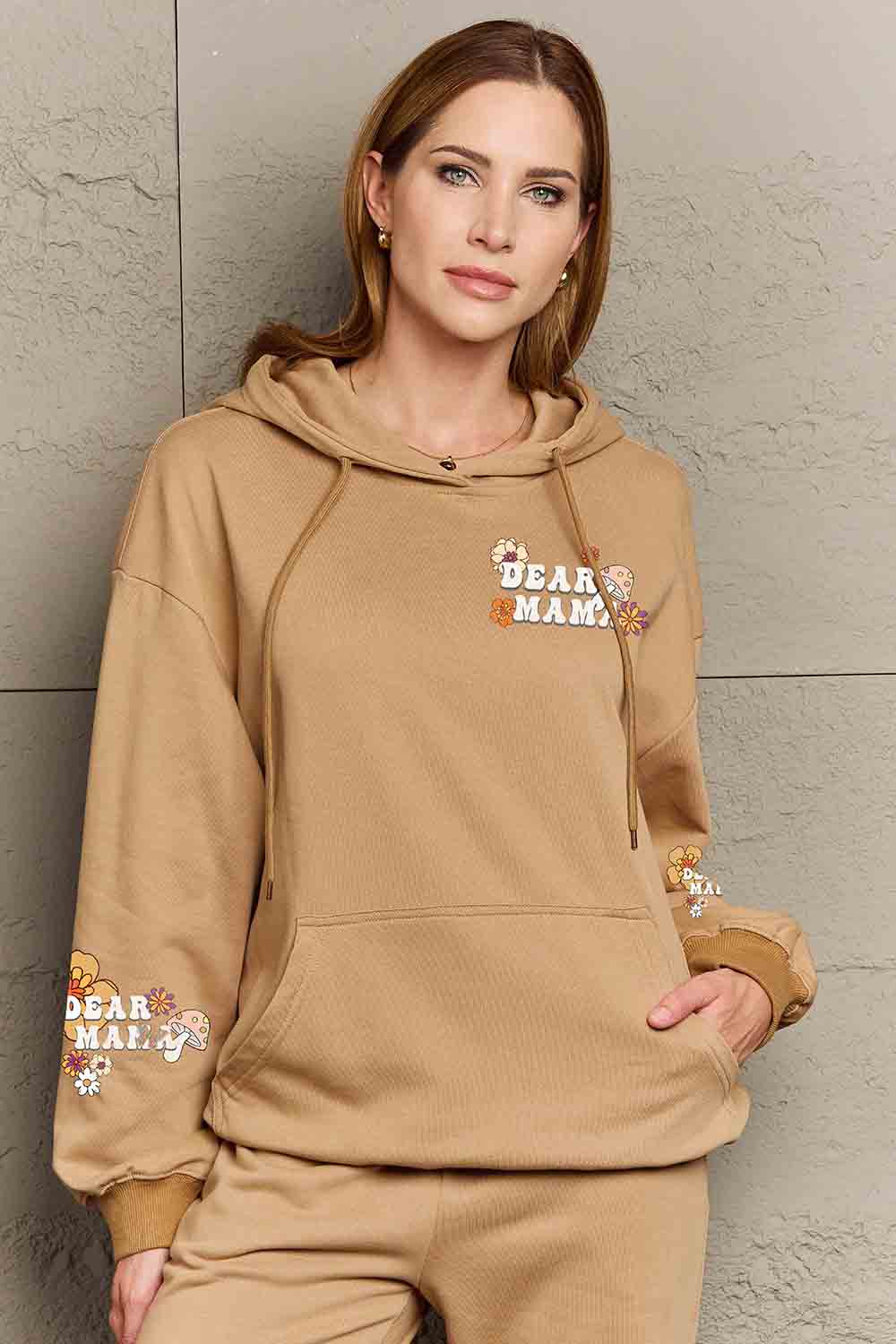 Simply Love Simply Love Full Size DEAR MAMA Flower Graphic Hoodie-Jewearrings