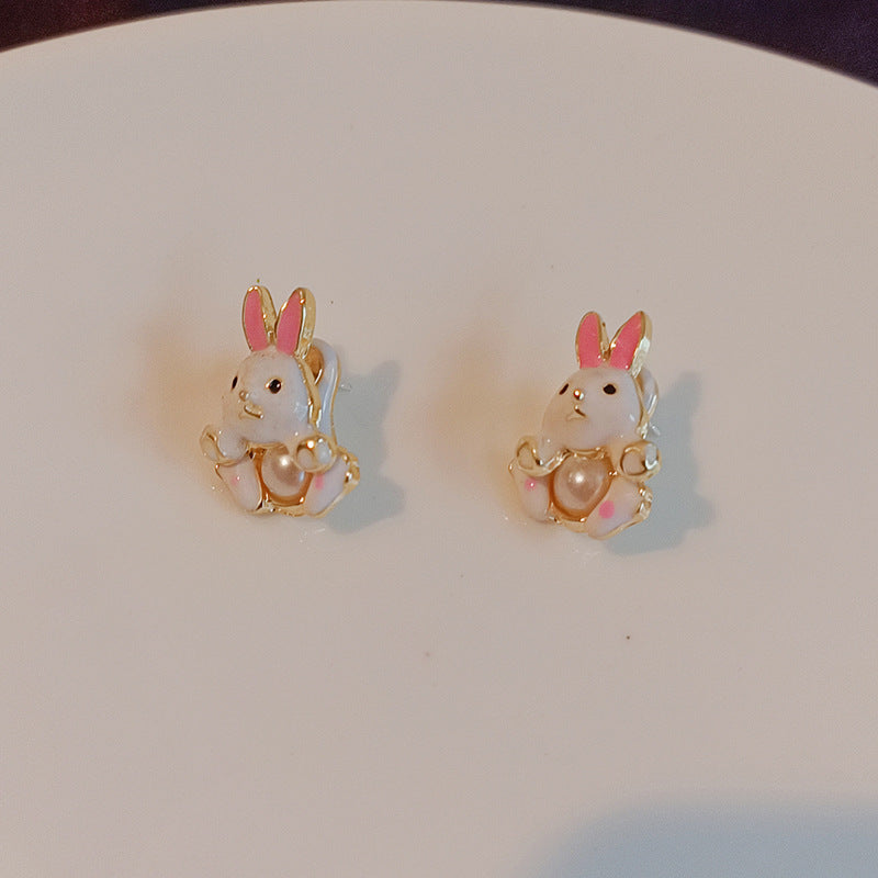 Sweet Cute Rabbit Stud Earrings 925 Silver Needle-Jewearrings