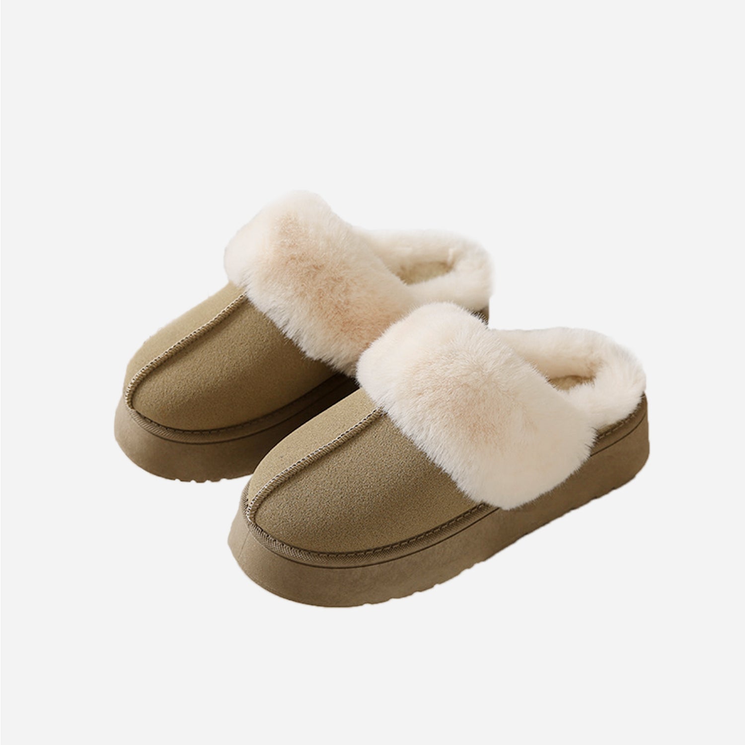 Center-Seam Furry Chunky Platform Slippers-Jewearrings