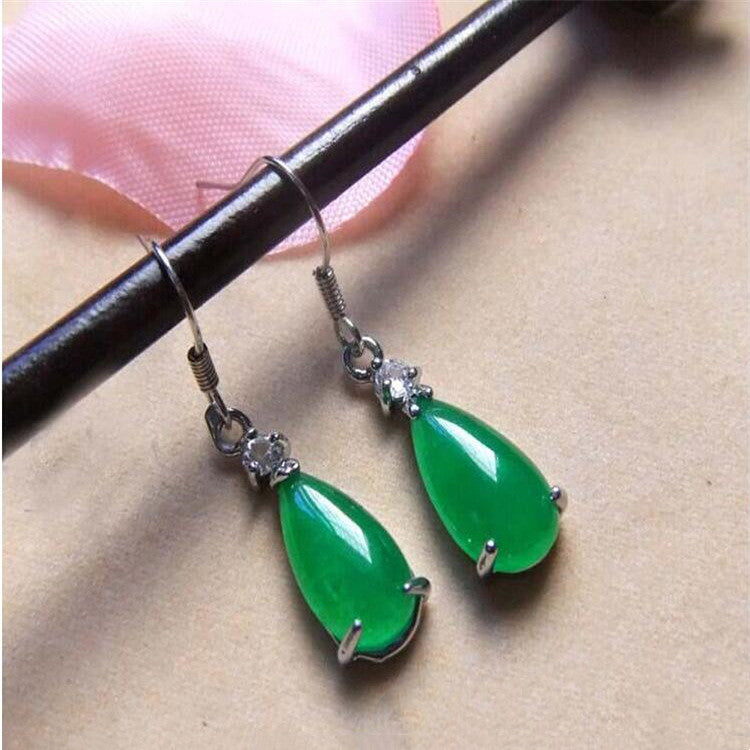 Malay Emerald Jade Water Drop Stud Earrings-Jewearrings