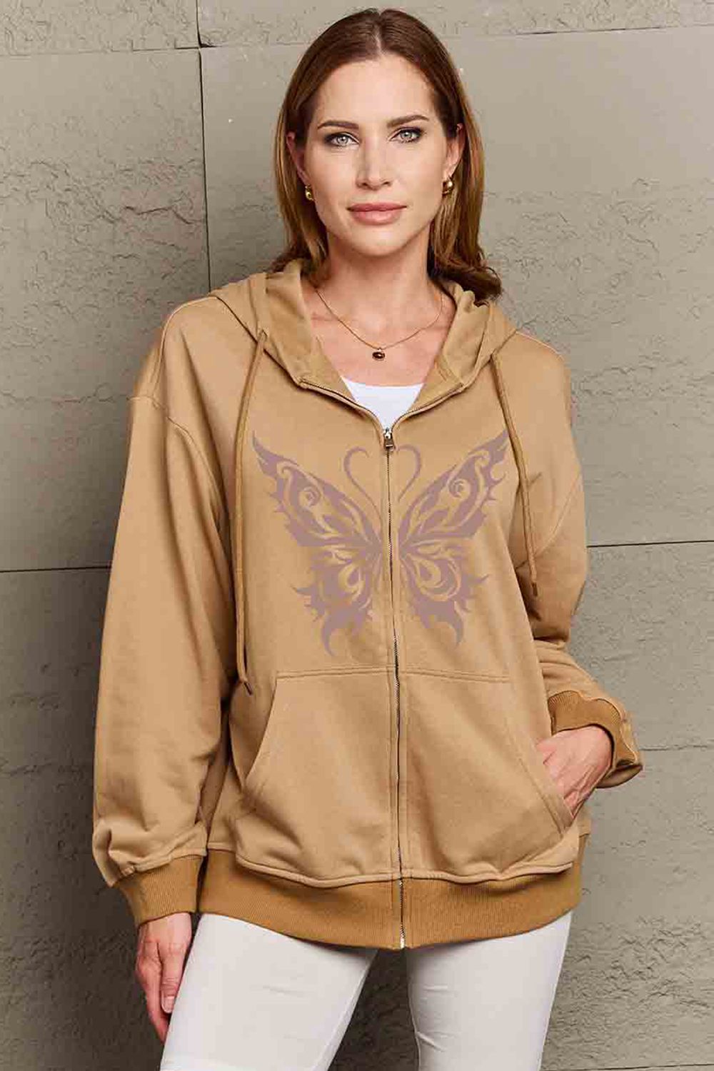 Simply Love Full Size Butterfly Graphic Hoodie-Jewearrings