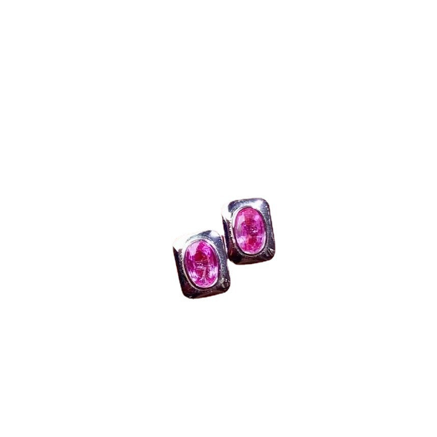 925 Silver Inlaid Natural Sapphire Stud Earrings-Jewearrings