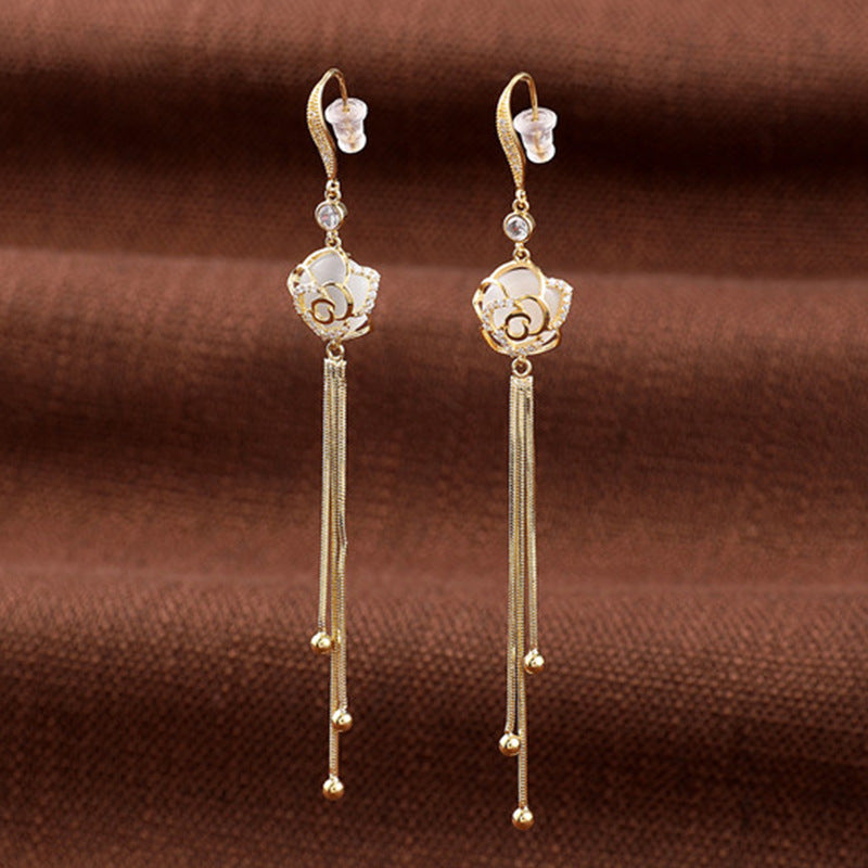 Temperament And Fashionable Tassel Long Pearl Earrings For Women-Jewearrings