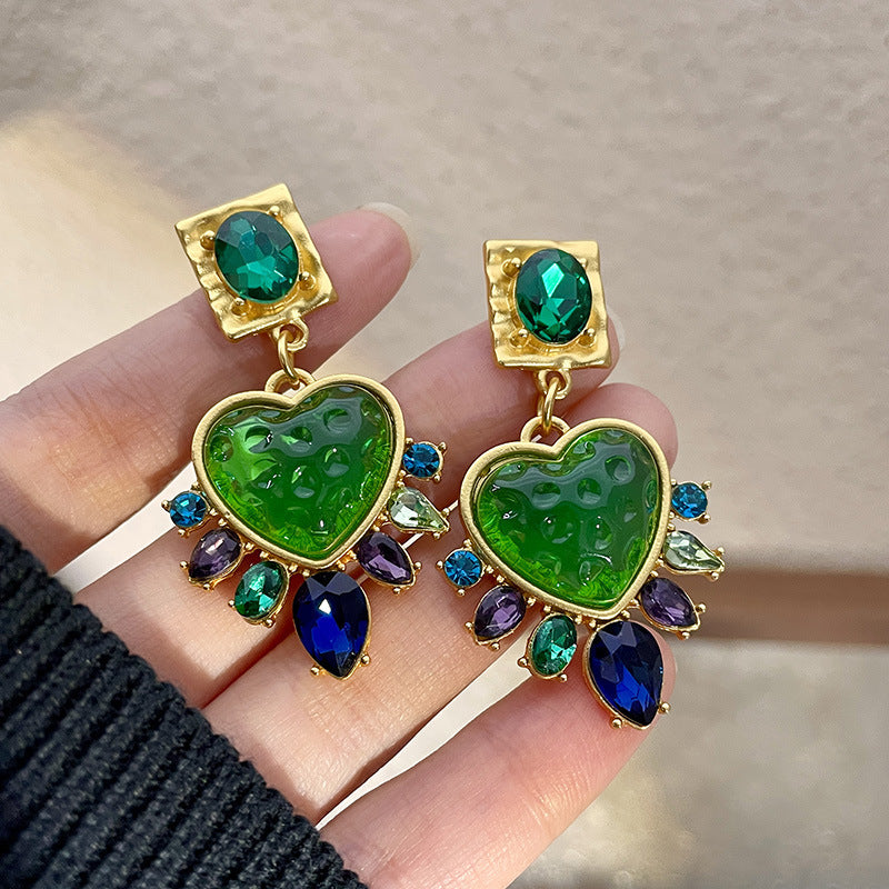 Vintage Heart-shaped Glass Stud Earrings Mixed Color-Jewearrings