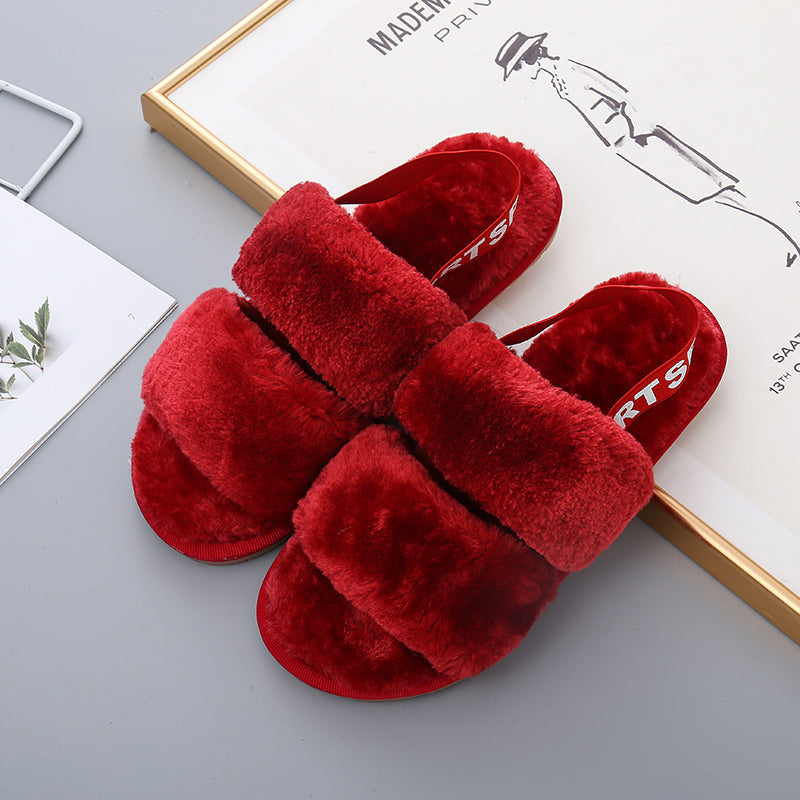 Faux Fur Open Toe Slippers-Jewearrings