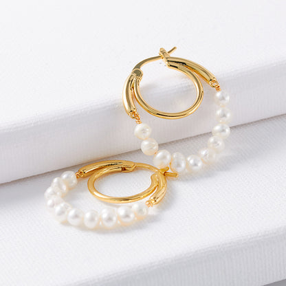 Women's Natural Pearl Ring Earrings-Jewearrings