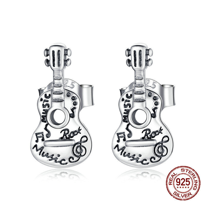 Silver Quintana Vintage Guitar Stud Earrings Trend-Jewearrings