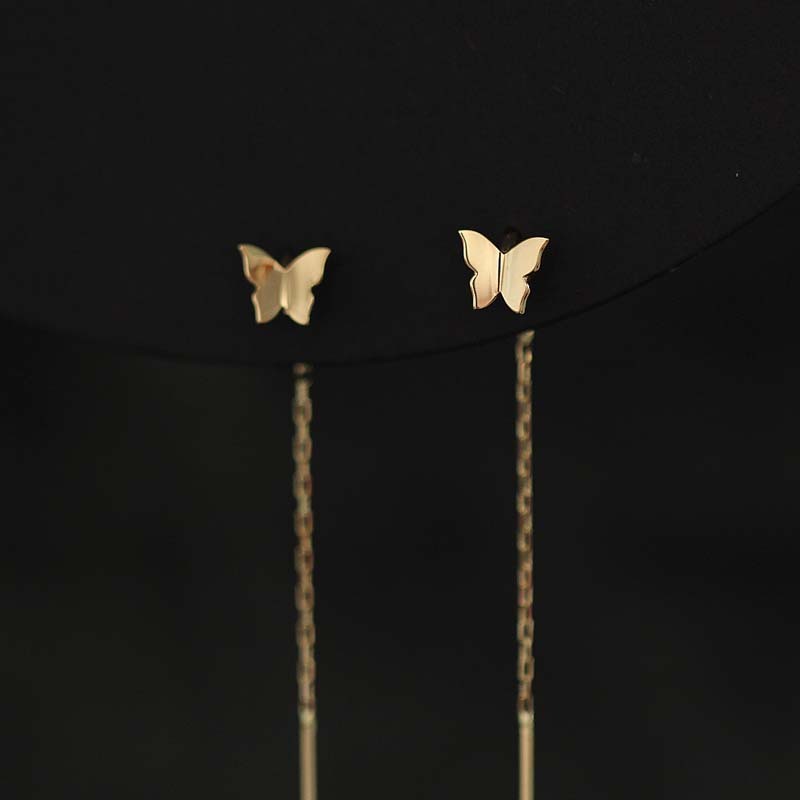 S925 Sterling Silver Plated 14K Golden Butterfly Hanging Earrings Female Earrings-Jewearrings