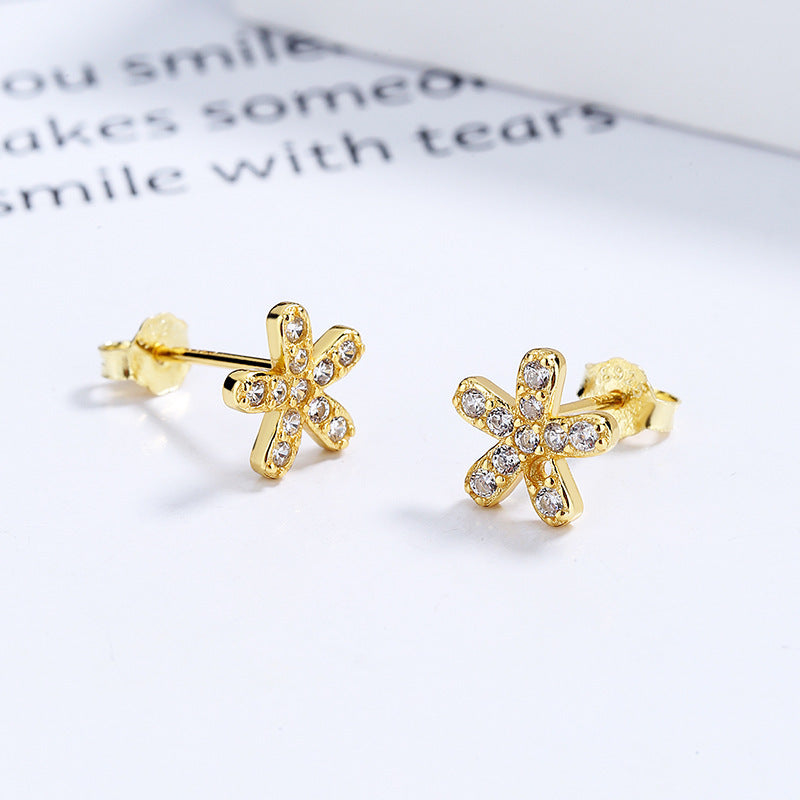 Women's Simple Sterling Silver Screw Pattern Flower Earrings-Jewearrings