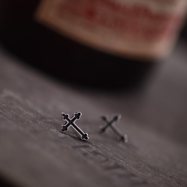 S925 Sterling Silver Cross Stud Earrings-Jewearrings