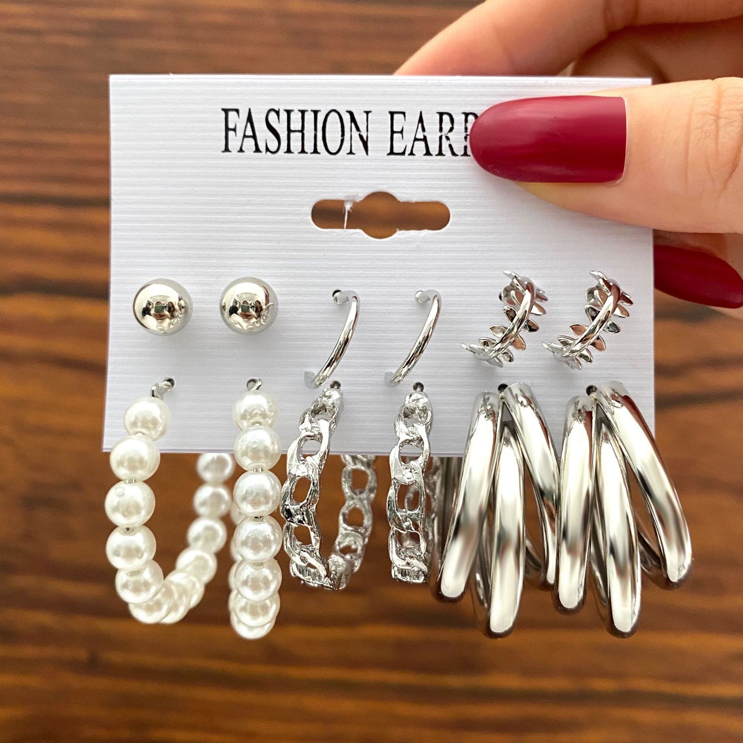 Vintage Metal Circle Women's Accessories Geometric Pearl Earrings 6-piece Set-Jewearrings