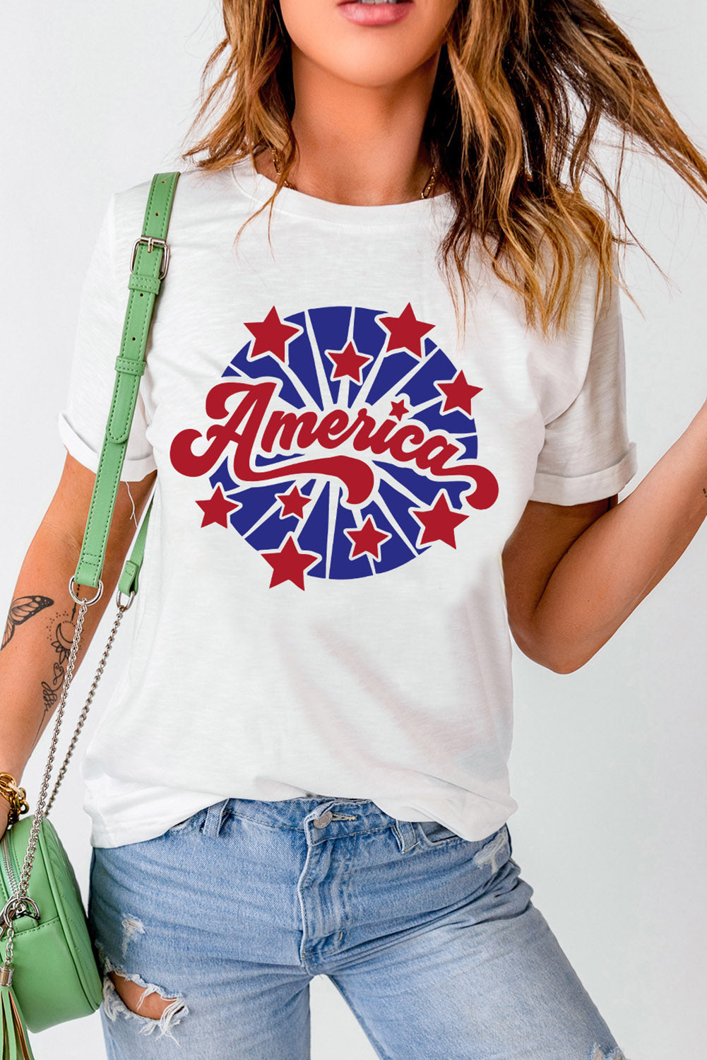 AMERICA Star Graphic Round Neck Tee-Jewearrings