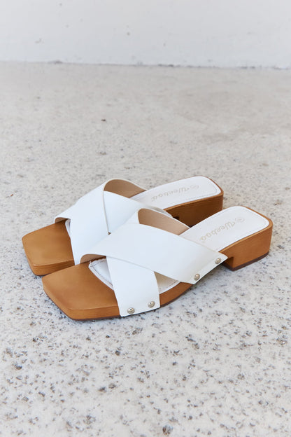 Weeboo Step Into Summer Criss Cross Wooden Clog Mule in White-Jewearrings