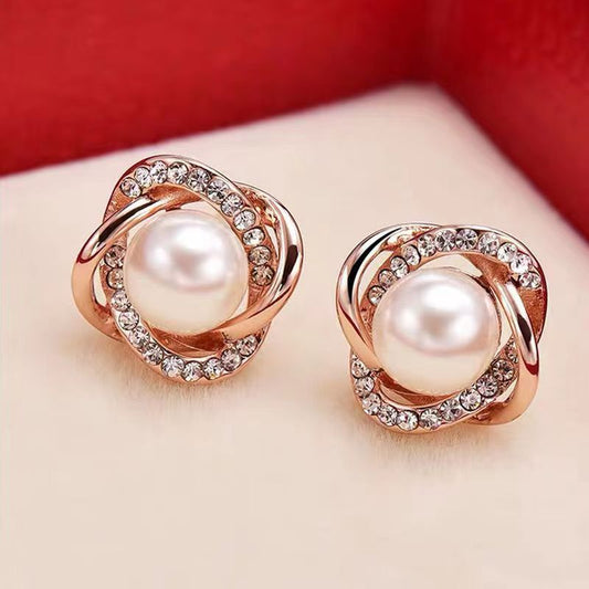 Pearl Zircon Earrings Female French Style-Jewearrings