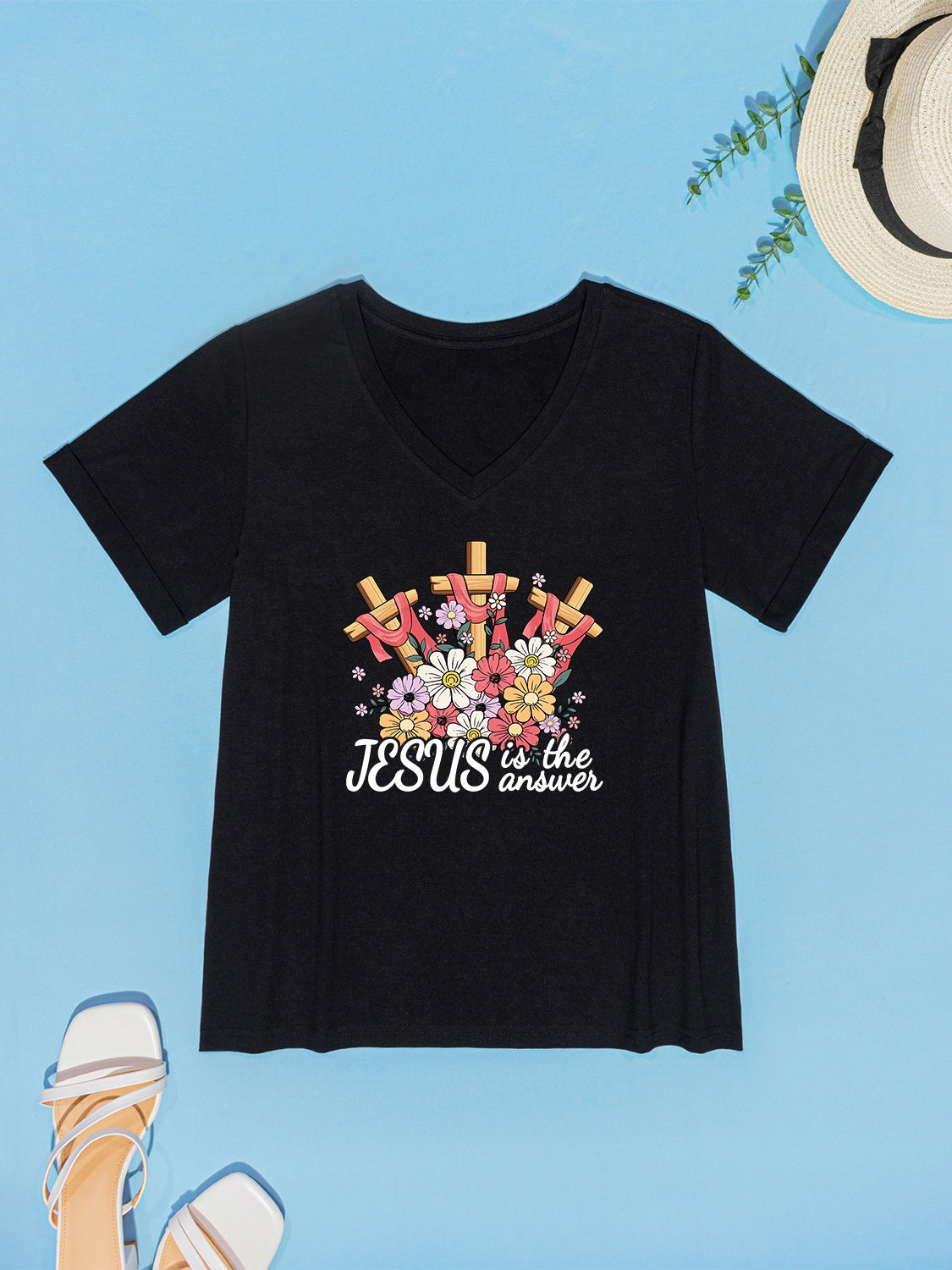 JESUS IS THE ANSWER V-Neck T-Shirt-Jewearrings