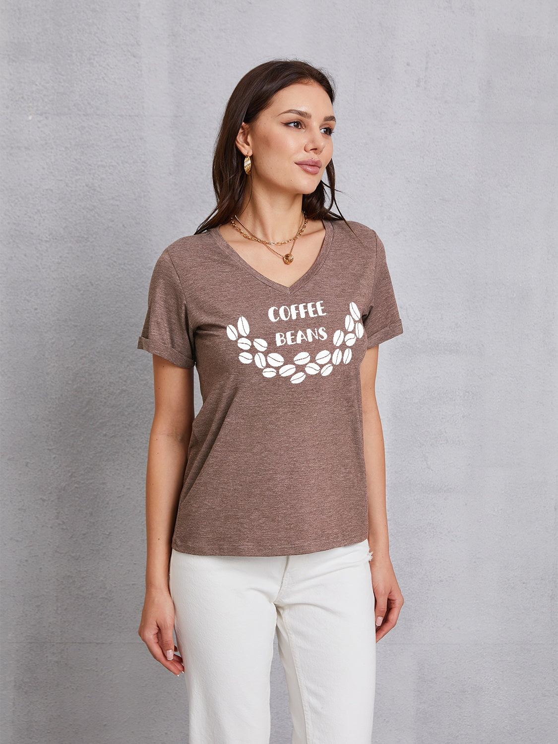 COFFEE BEANS V-Neck Short Sleeve T-Shirt-Jewearrings