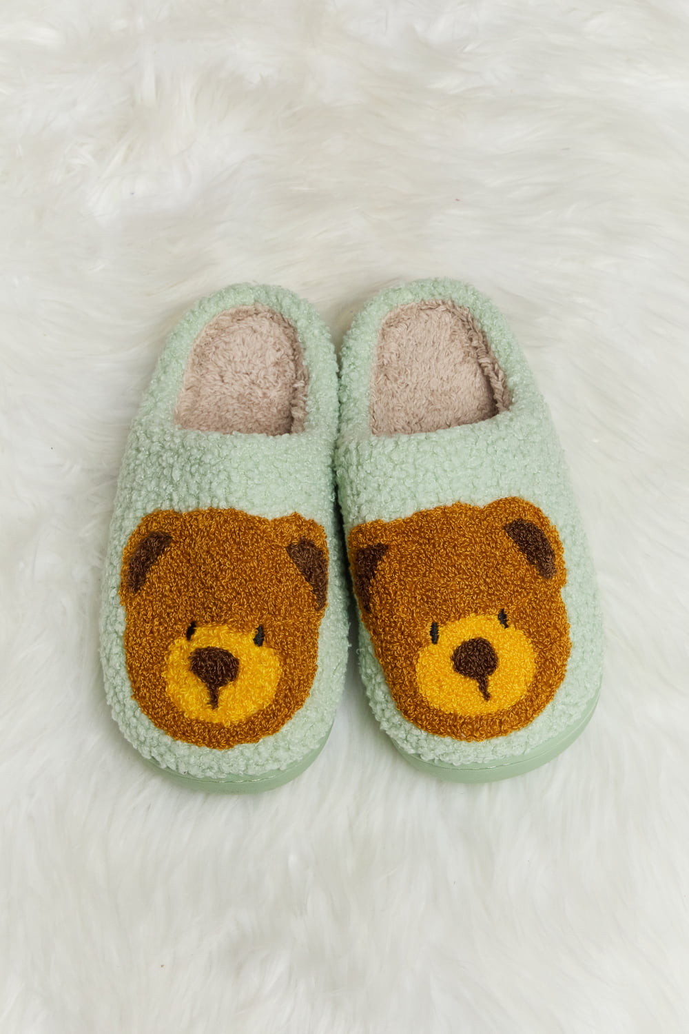 Melody Teddy Bear Print Plush Slide Slippers-Jewearrings