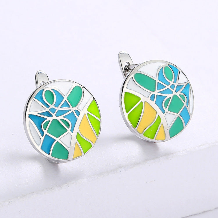 New Ladies Camouflage Enamel Stud Earrings Art Graffiti-Jewearrings