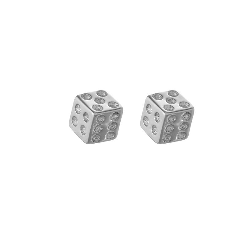 925 Sterling Silver Stud Earrings Personalized Dice Earrings Korean Style Sterling Silver Ornament-Jewearrings