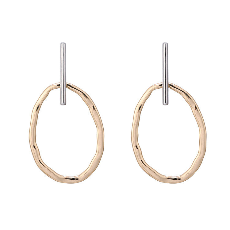 Jane Oval Circle Exaggerated Pendant Two-tone Stud Earrings-Jewearrings