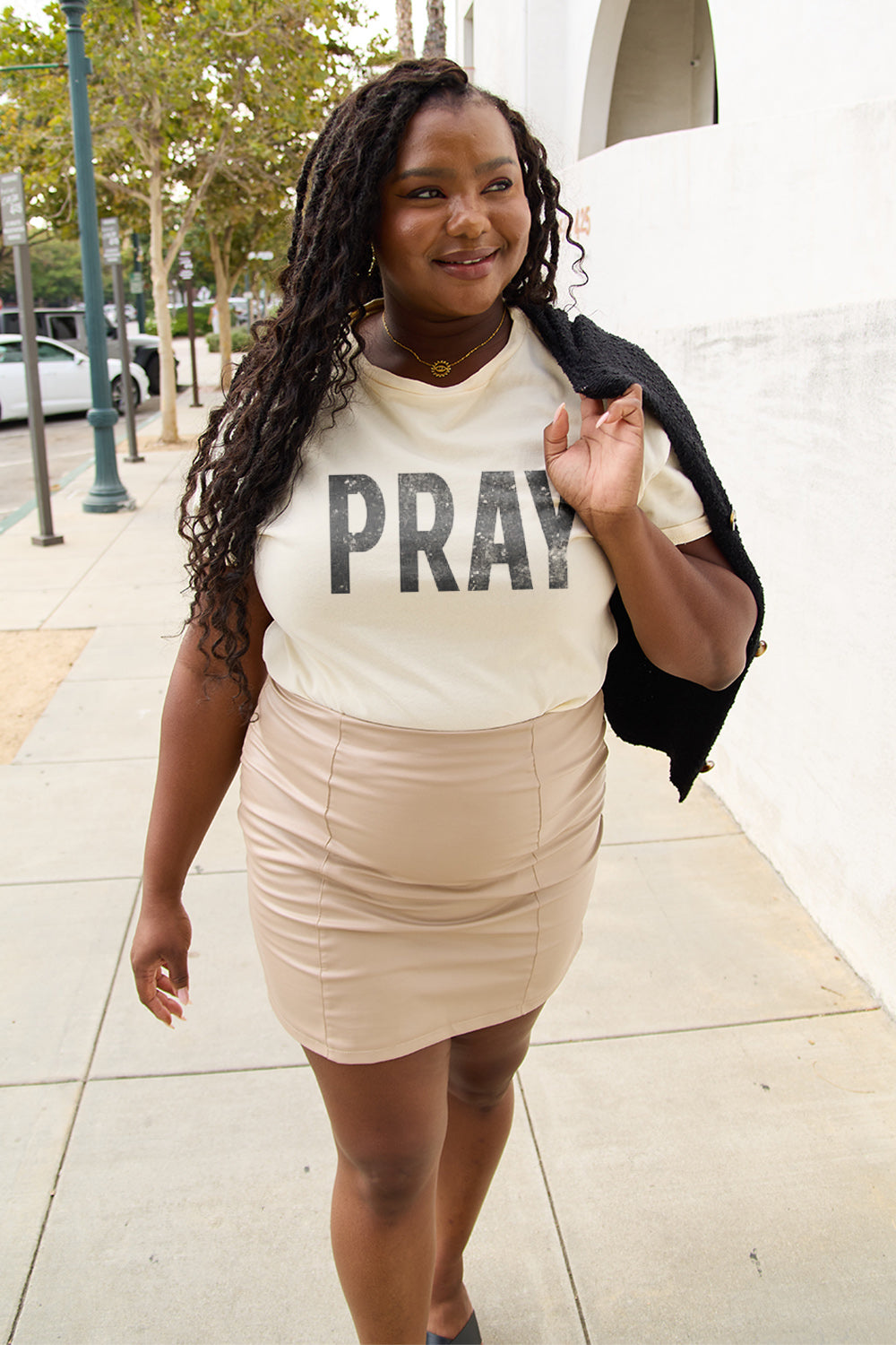 Simply Love Full Size PRAY Round Neck T-Shirt-Jewearrings