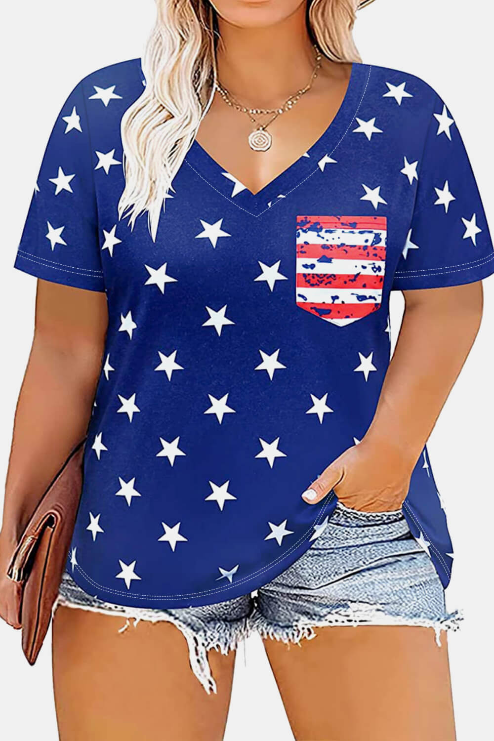 V-Neck Short Sleeve US Flag T-Shirt-Jewearrings