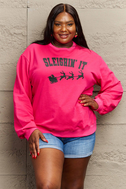 Simply Love Full Size SLEIGHIN' IT Graphic Sweatshirt-Jewearrings