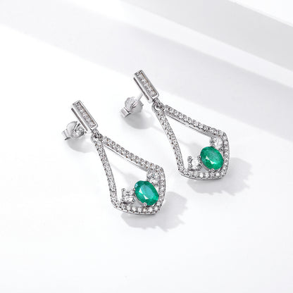 Natural Emerald Earrings For Female Korean Version High Quality Zirconium Earrings S925 Silver-Jewearrings