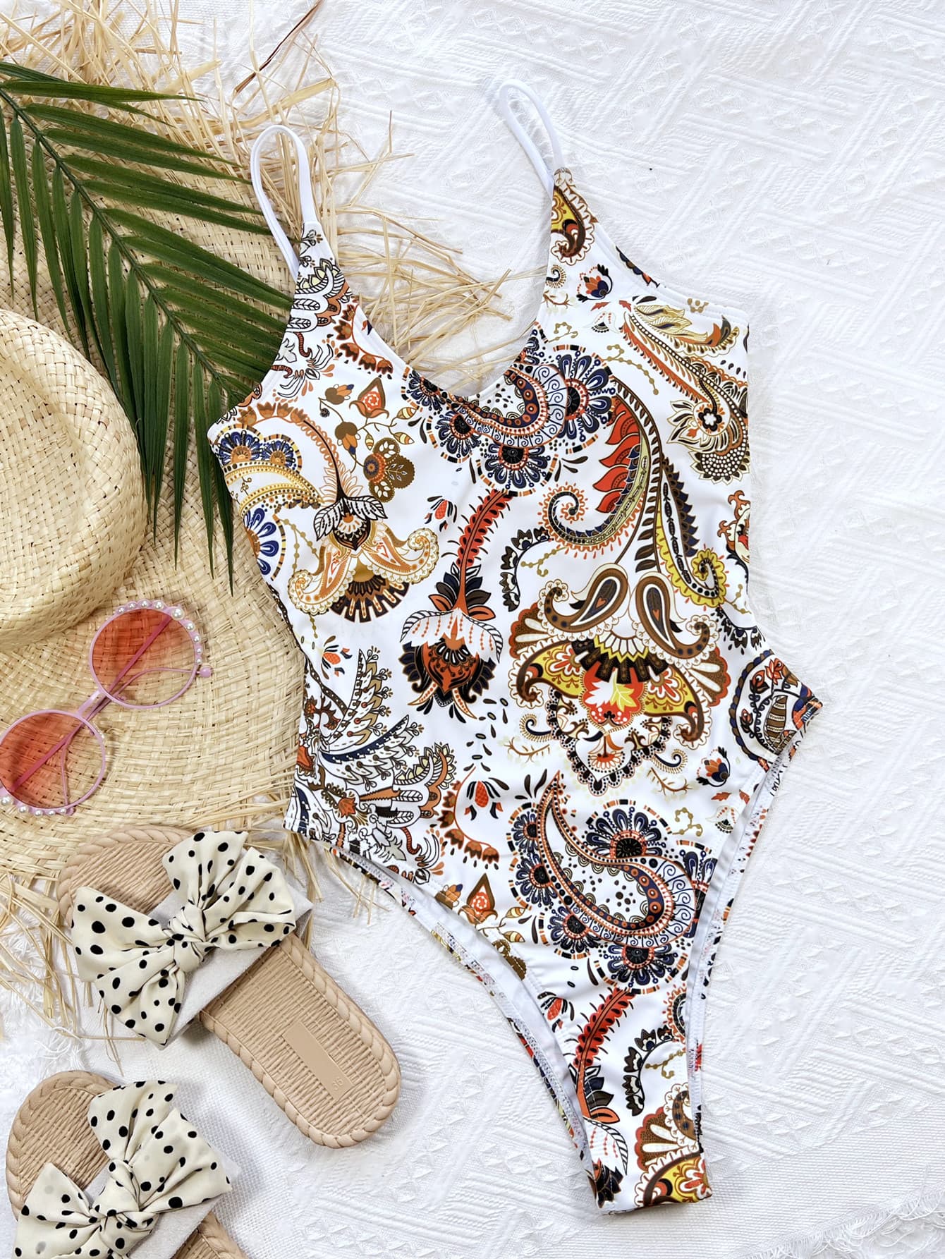 Printed Tie Back Scoop Neck One-Piece Swimsuit-Jewearrings