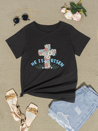 HE IS RISEN Round Neck Short Sleeve T-Shirt-Jewearrings