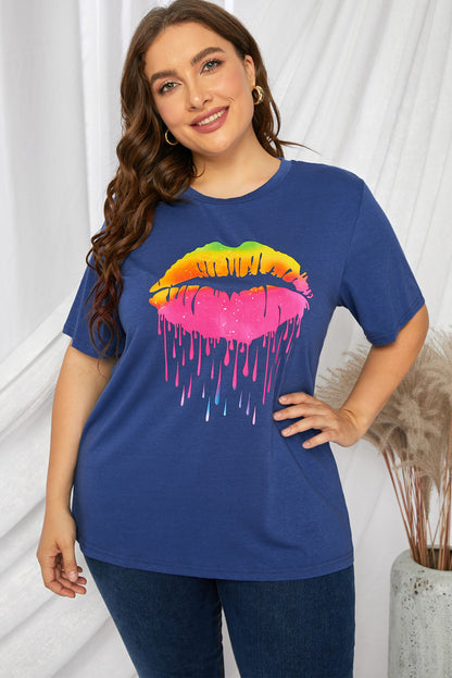 Plus Size Lip Graphic Tee Shirt-Jewearrings