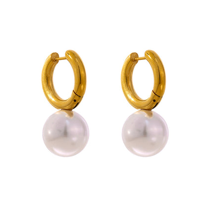 Large Brass Plated 18K Pearl Earrings-Jewearrings