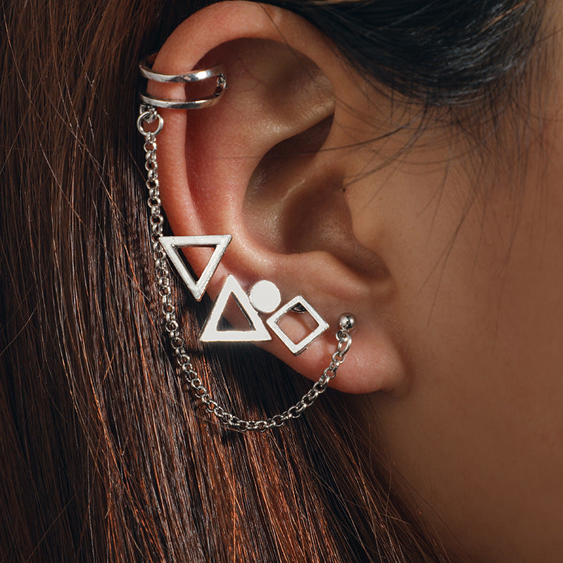 Alloy Inverted Triangle Square Metal Ear Clip Earrings 4-piece Set-Jewearrings