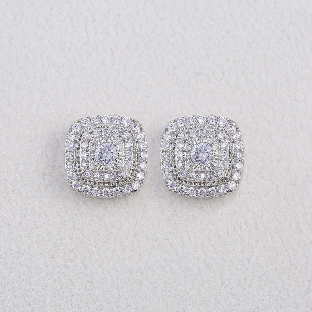 Women's Retro Square Fashion Elegant Micro Inlaid White Zircon Stud Earrings-Jewearrings