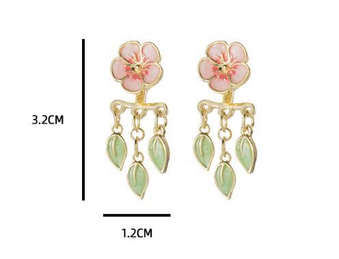 Special-interest Design Drop Oil Peach Blossom Leaf-shapepd Stud Earrings-Jewearrings