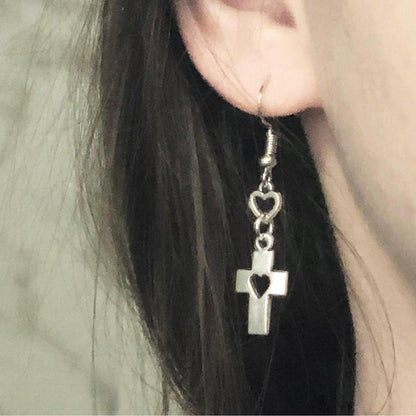 Heart Cross Women's Geometric Earrings-Jewearrings