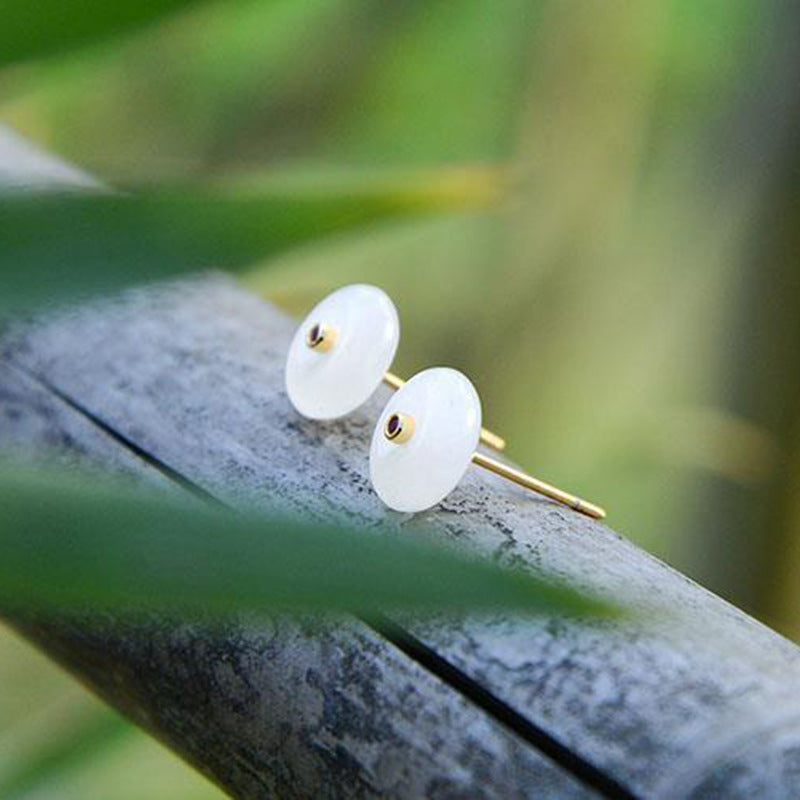 An Button Court Hetian White Jade Stud Earrings-Jewearrings