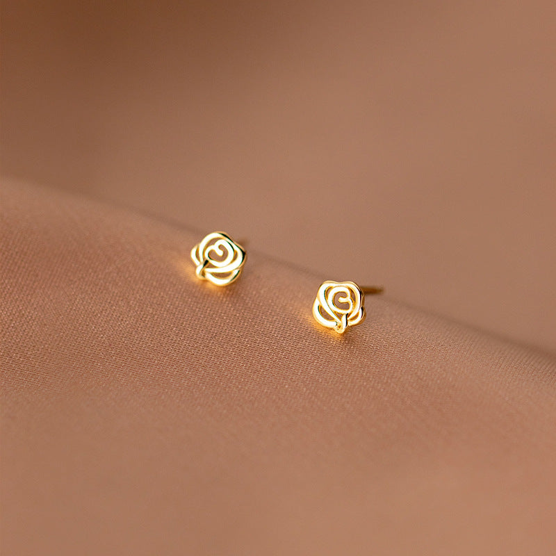 Silver Gift Giving Petite Rose Stud Earrings-Jewearrings