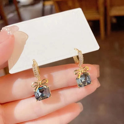 Crystal Bow Zircon Earrings Female-Jewearrings