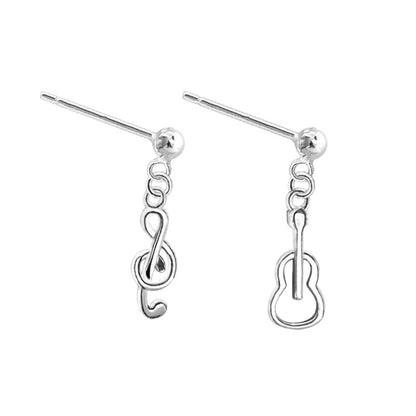 Artistic Small Guitar Cute Note S925 Sterling Silver Stud Earrings-Jewearrings