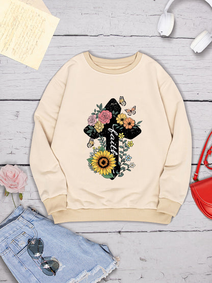 Graphic Round Neck Dropped Shoulder Sweatshirt-Jewearrings