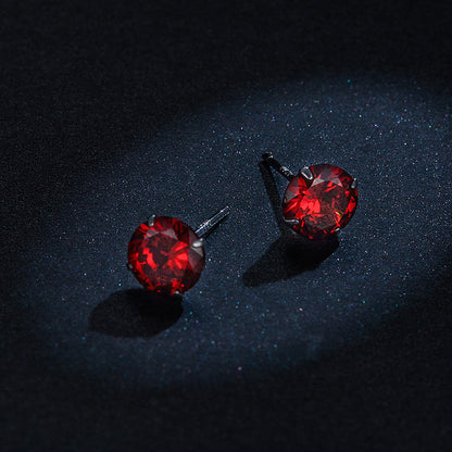 Women's Fashion Simple Sterling Silver Red Zircon Earrings-Jewearrings