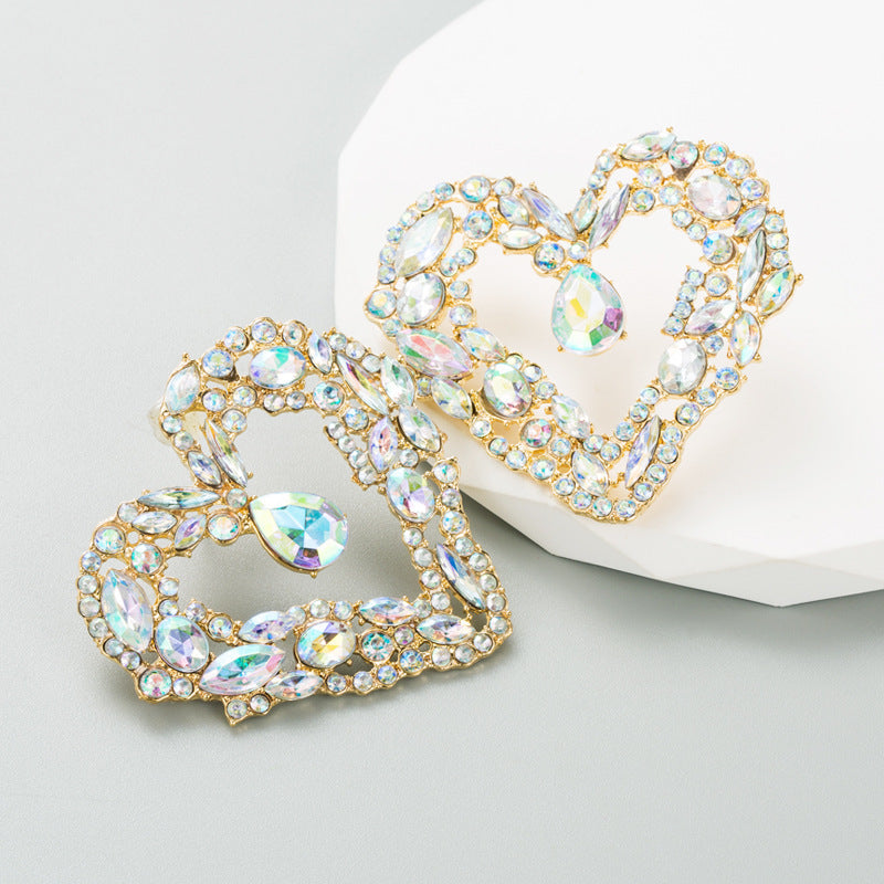 Ins Style Creative Heart Stud Earrings Alloy Plating Inlaid Color Rhinestone Fabulous Personality Earrings-Jewearrings