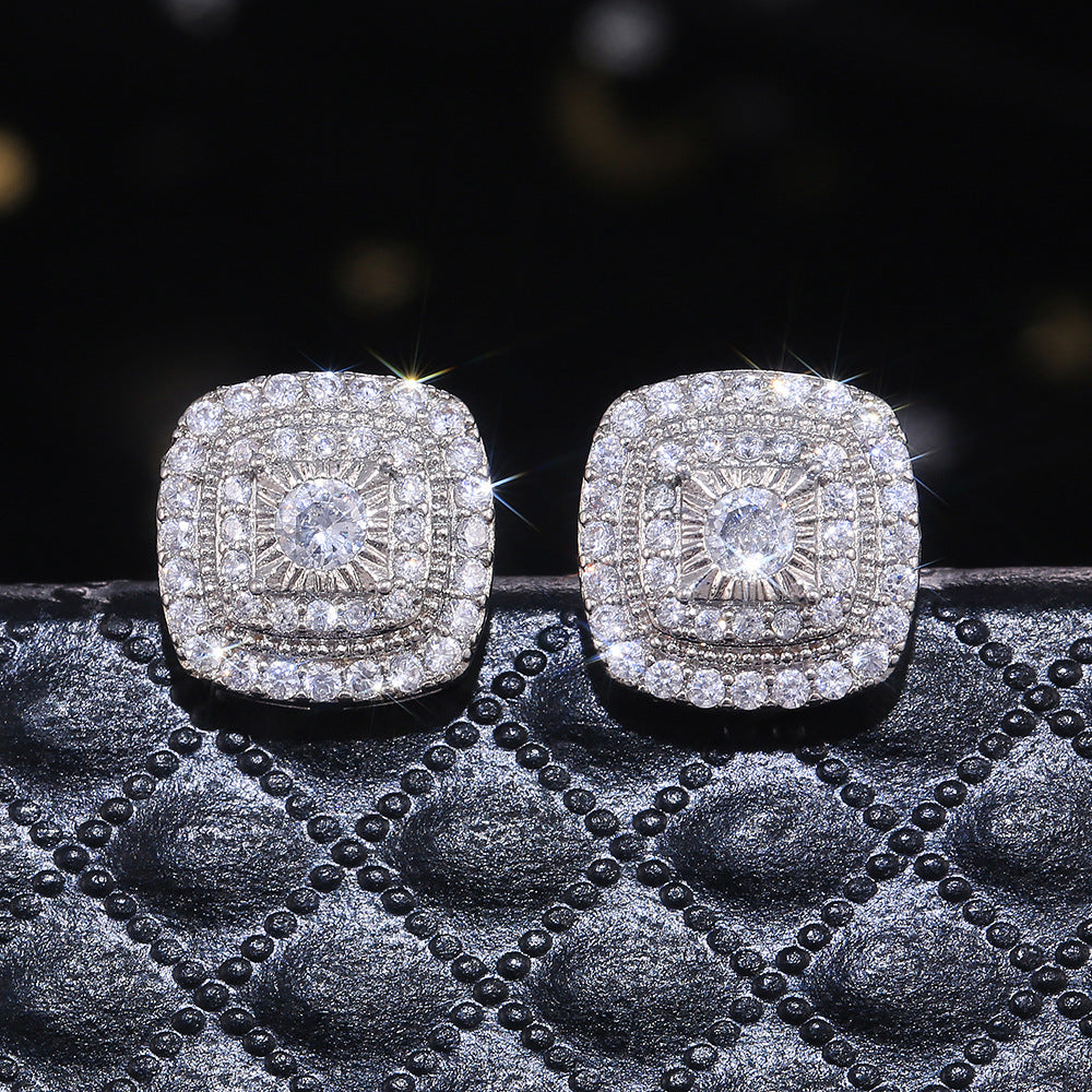 Women's Retro Square Fashion Elegant Micro Inlaid White Zircon Stud Earrings-Jewearrings