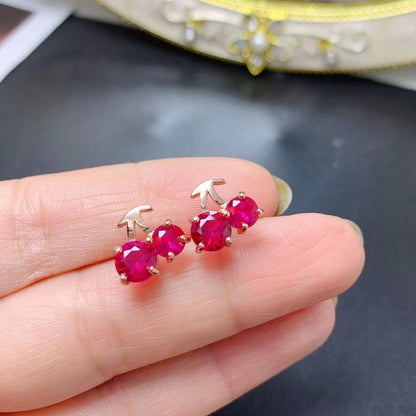 Red Corundum Small Cherry 925 Silver Stud Earrings-Jewearrings