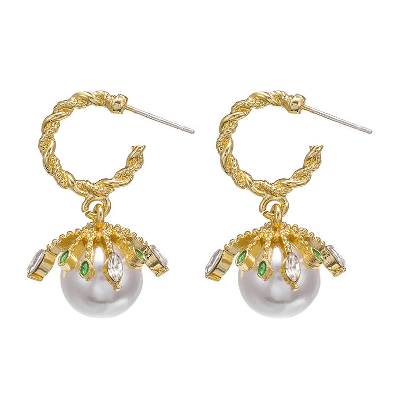 S925 Silver Needle Emerald Palace Pearl Earrings-Jewearrings