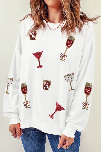 Sequin Round Neck Long Sleeve Sweatshirt-Jewearrings